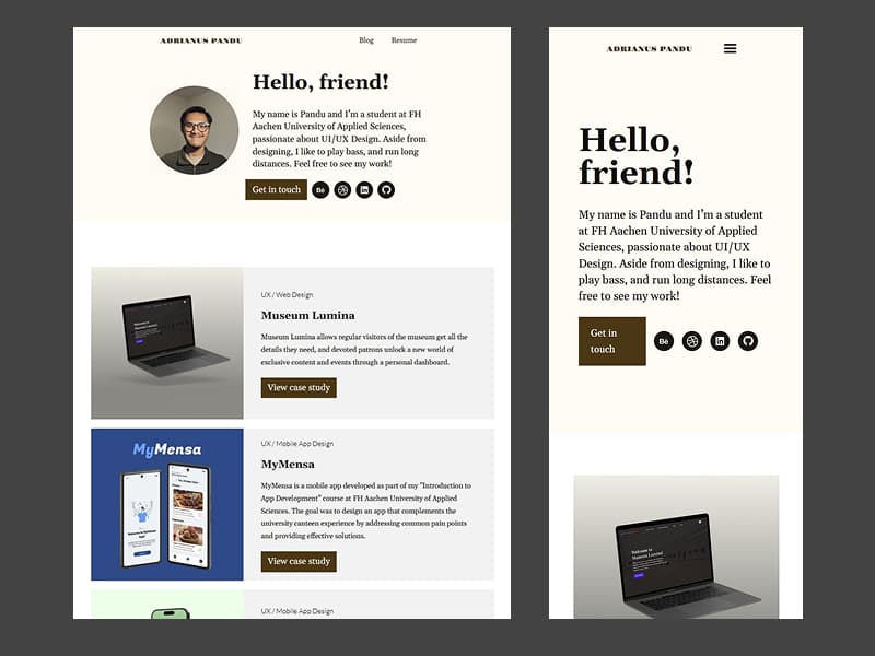Previous version of my personal website in desktop view
